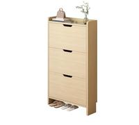 Nizer Meuble à chaussures gain de place Noir 2 portes 17 cm Profondeur 17 cm Étagère d'entrée en bois pour couloir L47 x P17 x H115 cm Finition chêne blanc