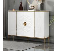 Nizer Meuble à chaussures moderne réglable avec 4 portes et 5 étagères en bois et pieds en métal doré pour entrée, salon Blanc 160 x 33 x 96 cm