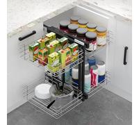Nizer Meuble d'angle coulissant pour cuisine avec 4 paniers en aluminium, étagère d'angle rotative, optimiseur d'angle peu encombrant, entièrement assemblé, facile à installer