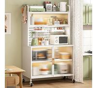 Nizer Meuble de rangement de cuisine à 5 niveaux avec roulettes à roulettes - Support de boulanger anti-poussière avec fond de panier à monter soi-même, étagères de cuisine polyvalentes et accessoires