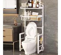 Nizer Salle de bain avec panier en maille extractible, pieds antidérapants réglables, solution de toilettes peu encombrante pour la maison et le bureau, accès facile et design propre