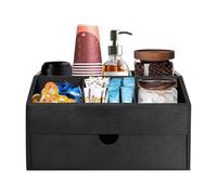 Nizer Station à café en bois multi-sections avec tiroirs noirs - Système de rangement de boissons et étagère à tasses - Parfait pour une salle de pause et une utilisation dans la cuisine