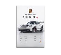 NIZIEE : Affiche statistiques décorative sur toile représentant une voiture de sport de course blanche 911 GT3 RS, 40 x 60 cm
