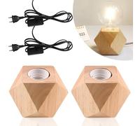 Nizirioo 2 pcs lampe de table en bois, lampe de chevet E27 socle en bois, petite lampe de chevet avec socle en bois diamant, prise UE socle en bois E27 parfait pour chambre/salon/bureau (sans ampoule)