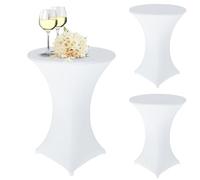 Nizirioo 3 Pièces Housse Mange Debout, Stretch Nappe, Housse De Table Nappe Ronde Nappe Extensible Lavable Couverture Extensible Bar Table Couverture pour Table Debout(80x110cm, Blanc)