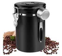 Nizirioo Boîte à café hermétique en acier inoxydable de 1,8 l avec cuillère, grains de café, boîte de conservation avec affichage de la date, noir