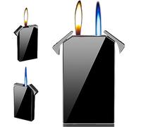 Nizirioo briquet à deux flamme : tempête rechargeable gaz, commutable, jet flamme douce, coupe-vent (noir, sans gaz)