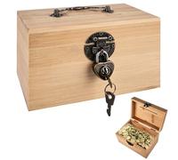 Nizirioo Coffre au trésor en bois naturel - Avec verrous - Coffre à ustensiles - Boîte à bijoux - 15 x 10 x 9,5 cm