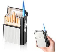 Nizirioo Étui à Cigarettes avec Briquet Coupe-Vent à Gaz - Boîte en Aluminium pour 20 Cigarettes, Chargement USB (Argenté, Vendu Sans Gaz)