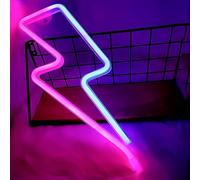 Nizirioo Flash Néon LED pour Décoration Murale : Lightning Bolt avec Lumière Rose et Bleue - Panneau Néon pour Chambre, Bars, Fêtes - Alimentation USB/3 Piles AA