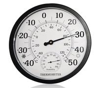 Nizirioo Grand thermomètre 2 en 1 pour l'intérieur et l'extérieur - Analogique - 25,4 cm - Avec hygromètre - Thermomètre intérieur et extérieur - Pour jardin, chambre à coucher, extérieur - Facile à
