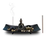 Nizirioo Jardin Zen Avec Figurine de Bouddha : Décor Porte-Encens Japonais, Statue Avec Pierres Naturelles et Bougeoir, Pour Cadeau, Méditation, Détente et Décoration