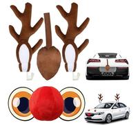 Nizirioo Kit de renne pour voiture, costume de décoration de Noël pour voiture avec bois de cerf, queue, yeux, nez, décoration de Noël pour voiture pour tous types de voitures