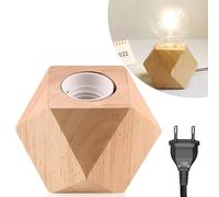 Nizirioo Lampe de Table en Bois - Culot E27 - Petite Lampe de Chevet Avec Base en Diamant - Prise Européenne - Parfaite pour Chambre à Coucher, Salon, Bureau (Sans Ampoule)