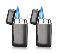 Nizirioo Lot de 2 briquets à double jet flamme : briquet tempête, à flamme jet, rechargeable, avec fenêtre visible, coupe-vent (noir, vendu sans gaz)