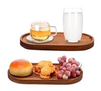 Nizirioo Lot de 2 plateaux en bois d'acacia : plateau décoratif avec bord relevé, plateau de service ovale en bois, idéal pour la cuisine, les desserts, les gâteaux, les collations, le pain, la viande