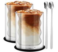 Nizirioo Lot De 2 Tasse À Café Double Paroi, Verres À Espresso 200ml, Tasses À Latte Macchiato Verre Transparent Avec 2 Cuillères Et 2 Sous-Verres Pour Café Thé Cappuccino Café Au Lait Bière Expresso