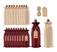 Nizirioo Lot de 20 sacs à vin réutilisables avec étiquette cadeau et cordon de serrage, sacs à vin en jute pour champagne, vin, fête, mariage (2 couleurs), Rouge + beige