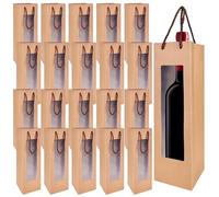 Nizirioo Lot de 20 sacs cadeaux en papier kraft pour bouteilles de vin - Avec poignée - Organisateur de vin - Pour mariage, fête, Sac cadeau en papier kraft, Porte-documents