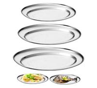 Nizirioo Lot De 3 Plateau De Service, Plateaux Ovales En Acier Inoxydable, Plateaux De Service Ovale Plat Inox Bol Décoratif Pour Présenter Des Fruits, Des Légumes, Des Bonbons (Argenté)