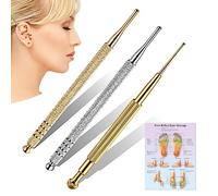 Nizirioo Lot de 3 stylos d'acupression en acier inoxydable avec ressort et illustration pour massage des pieds, bâtonnets de massage pour professionnels