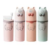 Nizirioo Lot de 4 gobelets à brosse à dents portables - Pour le camping, les voyages, la maison, les voyages d'affaires (blanc, vert, rose), blanc, vert, rose, Dessin animé, amusant