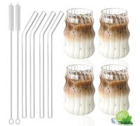 Nizirioo Lot de 4 Verres à Café 500 ml Avec Pailles et Brosses de Nettoyage - Pour Dessert, Thé, Jus, Whisky, Bière, Cocktail et Café Glacé