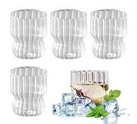 Nizirioo Lot de 4 verres cannelés : lot de 4 verres à latte macchiato 300 ml double paroi strié borosilicate