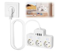 Nizirioo Multiprise 3 fois avec prise de courant répartiteur USB, 3 prises de courant avec 3 ports USB et 1 USB-C, adaptateur de prise pour bureau et maison, câble de 1,5 m