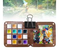 Nizirioo Palette de carnet de croquis en bois : mini voyage 15 grilles, boîte à aquarelle vide, couvercle pliable et palette de mélange, pour aquarelle, peinture acrylique