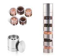 Nizirioo Pot a Epices en Inox 5 en 1 Mini Pot a Epice avec Moulin à Epices, Bocaux Epices Set pour Pique-Nique en Plein Air, Barbecue