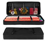 Nizirioo Sac de Rangement pour Papier Cadeau, Organisateur de Stockage de Papier Cadeau de Noël en Tissu Oxford 600D avec 3 Compartiments, Organisateur de Papier Cadeau Étanche, 82 x 13 x 34 cm