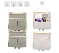 Nizirioo Sac rangement suspendu au mur : 4 pièces de rangement avec 3 compartiments, paniers pliables organisateur mural avec crochet adhésif