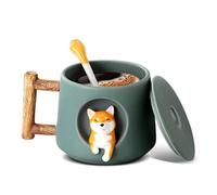 Nizirioo Tasse à Café Shiba Inu 420 ml en Céramique avec Couvercle et Cuillère - Tasse à Thé pour les Amoureux des Chiens