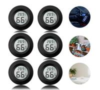 Nizirioo - Thermomètre numérique pour intérieur, lot de 6 mini hygromètres d'air, ℃/℉, mini hygromètre pour serre, cave, chambre d'enfant, noir, rond