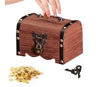 Nizirioo Tirelire Rétro en Bois: Coffre au Trésor en Bois avec Serrure et 2 Clés, Bois Coffre au Trésor Vintage pour Ranger Pièces de Monnaie, Convient pour Stockage et Décorer, 14,5 x 10 x 10 cm
