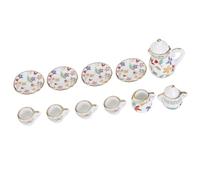 NIZUUONE 1:12 Dollhouse Kitchen Furniture 15pcs Miniature Porcelain Flower Tea Tasse Set Doll House Decor Collection (Floral coloré (Fleurs colorées)