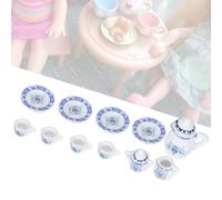 NIZUUONE 1:12 Dollhouse Kitchen Furniture 15pcs Miniature Porcelain Flower Tea Tasse Set Doll House Decor Collection (Floral coloré (Couleur de Porcelaine Blanche Bleue)