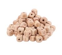NIZUUONE 100pcs 26 Perles en Bois Alphabet, Pas de Cubes de Lettre de Pin Chimique 12 Mm Longueur de 4,5 Mm Trou pour Bijoux Artisanal Artisanat de Bricolage Faisant la Décoration