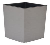 Nizza Groove Pot de Fleurs, Aspect rainuré, 25 x 25,5 cm, en Plastique, avec élément en Fibres de Bois et Insert, Gris