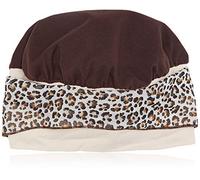 NJ CREATION Bonnet en Coton Froufrou, Beige/Chocolat, Écharpe Leopard en Soie