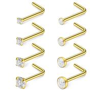 NJCXOLA 20G Piercing Nez,8PCS Or piercing nez acier chirurgical Anneaux boucles d'anneau de nez en cristal en forme de L Kit de perçage de Nez Piercing Emballé dans une jolie pochette en velours
