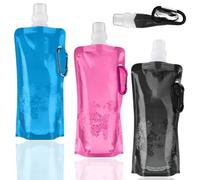 NJCXOLA 3PCS Bouteilles d'eau Pliable 500ML, Sac À Eau Portable Pliable,Bouteille d'eau réutilisable Flexible Pliable,avec Crochet,Pour La Randonnée, L'Aventure, Les Voyages, Unisexe