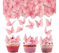 NJCXOLA 48 pièces 3D Papillon Decoration Gateau, Cake Topper Happy Birthday Deco Cupcake de Papillon, Decoration Gateau Anniversaire Fille pour Anniversaire Fête, Mariage, Fête de Thème