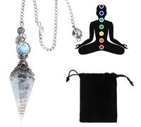 NJCXOLA Article Cristal de Roche, Pendule de Radiesthésie en Cristal hexagonal avec Chaîne en Pierre, Pendentifs en Pierre pour la Méditation Divination Scrying Balance, Stone Pendant