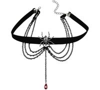 NJCXOLA Collier araignée + cristal rouge, colliers pour femmes, collier ras du cou punk, idéal pour Halloween, les fêtes, les soirées musicales