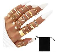 NJCXOLA Ensemble de bagues 22 pièces, bague ajustable, nœud ouvert, plusieurs articulations empilables, queue, plage, papillon, cœur, bijoux pour femmes et filles
