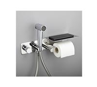 NJDQFA Bidet Toilette WC,Douchette Toilette WC avec Flexible 1,2M Porte-Papier Toilette Étagère,Pulvérisateur De Bidet pour Le Bain des Animaux De Compagnie Et Le Nettoyage,Chrome