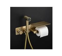 NJDQFA Bidet Toilette WC,Douchette Toilette WC avec Flexible 1,2M Porte-Papier Toilette Étagère,Pulvérisateur De Bidet pour Le Bain des Animaux De Compagnie Et Le Nettoyage,Brushed Gold
