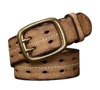 NJDQFA Ceinture Homme Cuir, Boucle Double Ardillon En Métal Vintage Réglable Ceinture Cowboy Épaissie Pour Jeans Pantalons,Jaune,120CM/47.3''